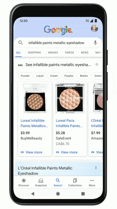 Googles AR makeup tryon feature